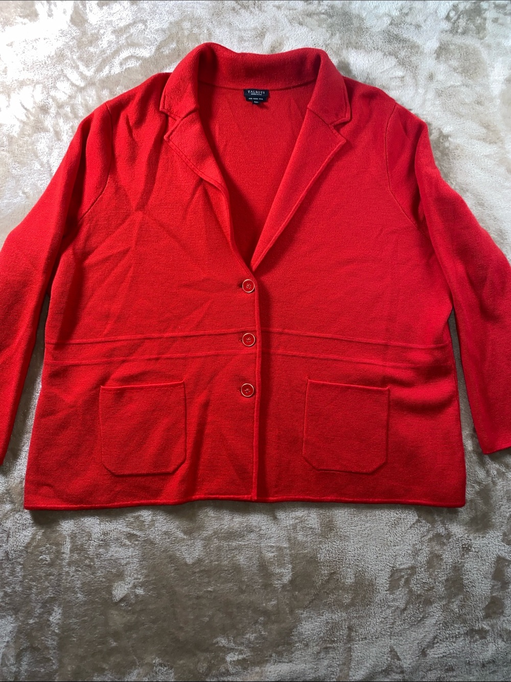Talbots merino wool Bright Red Knit Blazer with Patch Pockets
